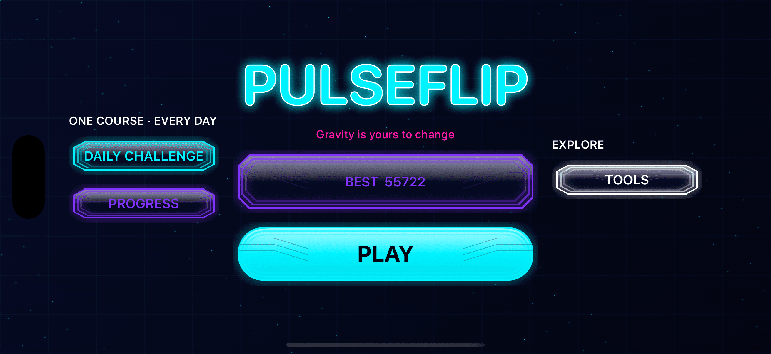 Pulseflip’s neon arcade interface captured from the app